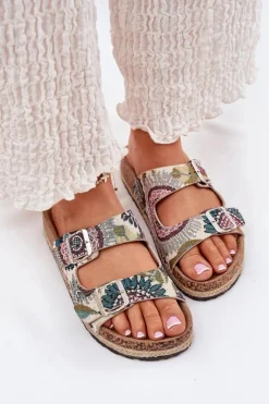 Hot Lee Cooper Wzorzyste Klapki Damskie Na Korkowej Platformie Z Klamrami LCW-25-35-3483L Multikolor Wielokolorowy