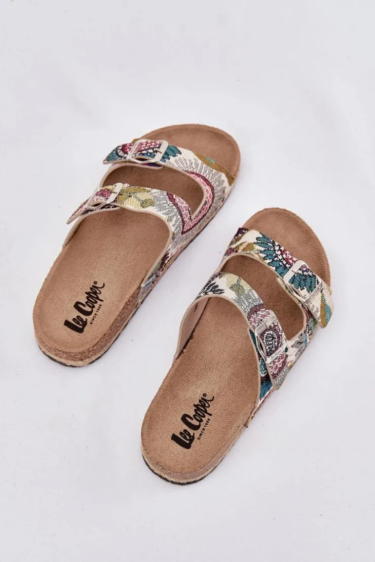 Hot Lee Cooper Wzorzyste Klapki Damskie Na Korkowej Platformie Z Klamrami LCW-25-35-3483L Multikolor Wielokolorowy
