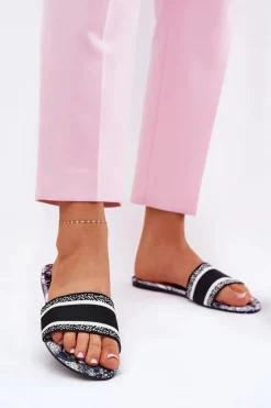 Boto Klapki Damskie Klasyczne*Wzorzyste Płaskie Klapki Damskie Czarne Leysi Czarny