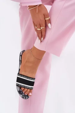 Boto Klapki Damskie Klasyczne*Wzorzyste Płaskie Klapki Damskie Czarne Leysi Czarny