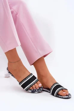 Boto Klapki Damskie Klasyczne*Wzorzyste Płaskie Klapki Damskie Czarne Leysi Czarny