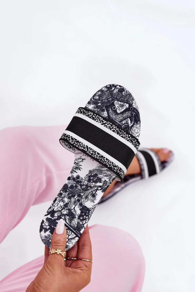 Boto Klapki Damskie Klasyczne*Wzorzyste Płaskie Klapki Damskie Czarne Leysi Czarny