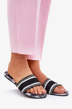 Boto Klapki Damskie Klasyczne*Wzorzyste Płaskie Klapki Damskie Czarne Leysi Czarny