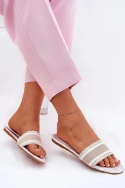 Damskie Boto Wzorzyste Płaskie Klapki Damskie Beżowe Leysi