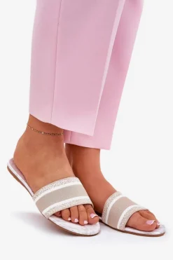 Damskie Boto Wzorzyste Płaskie Klapki Damskie Beżowe Leysi