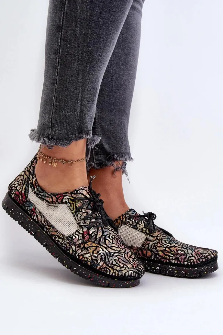 Damskie Maciejka Wzorzyste Półbuty Damskie 06347-01 Czarne