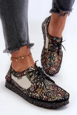 Damskie Maciejka Wzorzyste Półbuty Damskie 06347-01 Czarne