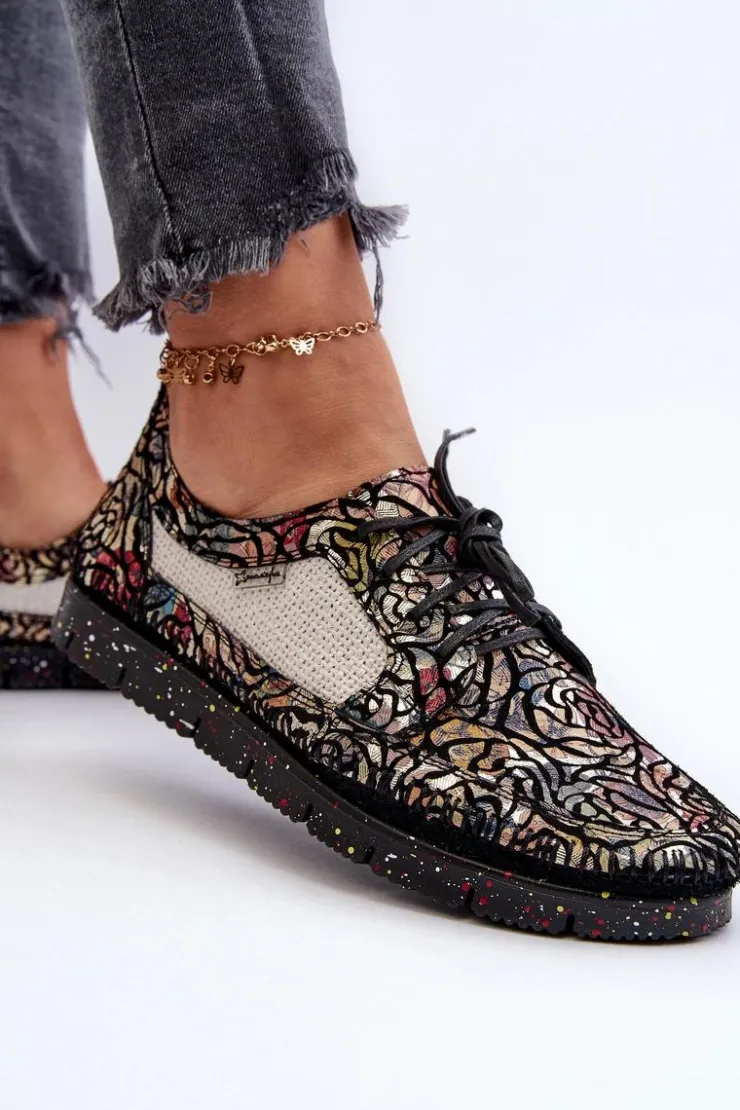 Damskie Maciejka Wzorzyste Półbuty Damskie 06347-01 Czarne