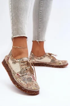 New Maciejka Wzorzyste Półbuty Damskie 06347-04 Beżowe
