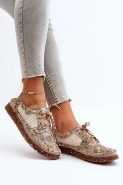 New Maciejka Wzorzyste Półbuty Damskie 06347-04 Beżowe