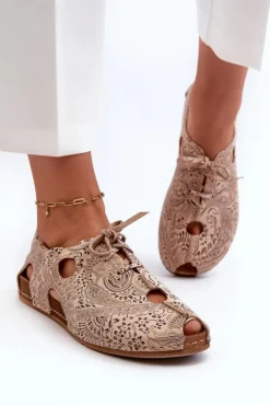 New Maciejka Wzorzyste Półbuty Damskie Z Wycięciami 06431-02 Beżowe