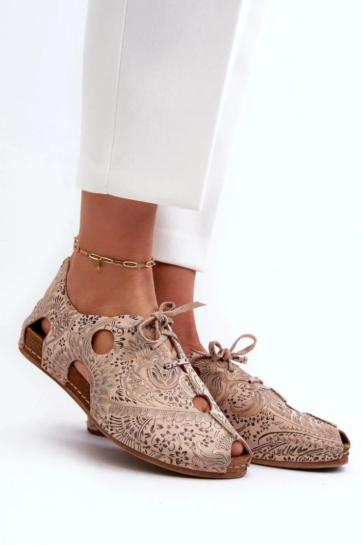 New Maciejka Wzorzyste Półbuty Damskie Z Wycięciami 06431-02 Beżowe