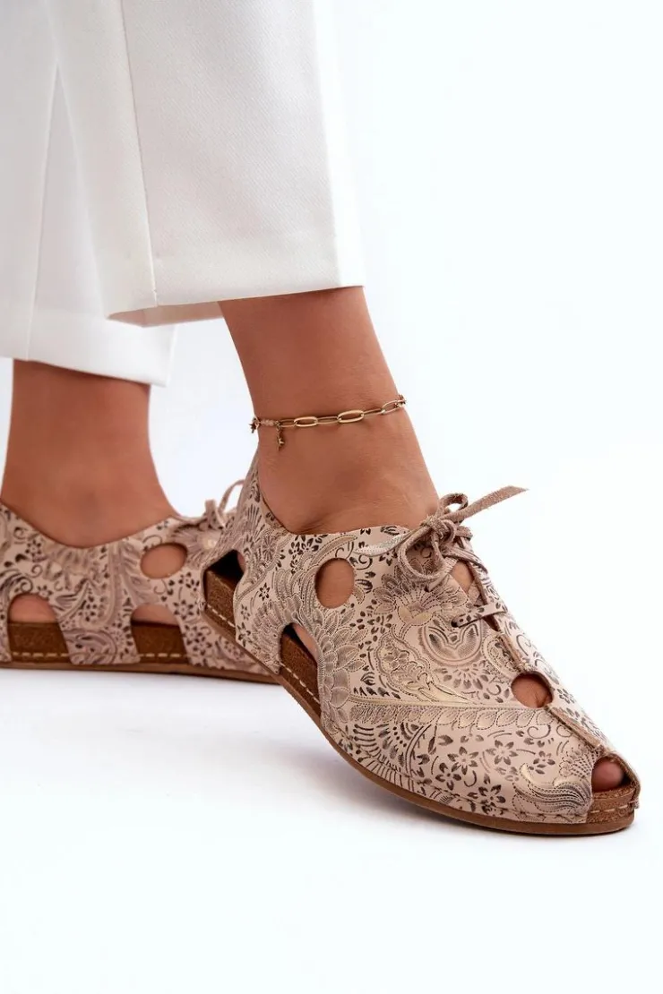 New Maciejka Wzorzyste Półbuty Damskie Z Wycięciami 06431-02 Beżowe