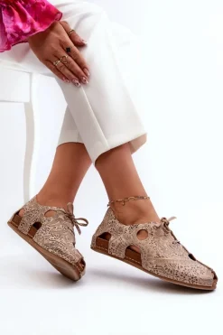 New Maciejka Wzorzyste Półbuty Damskie Z Wycięciami 06431-02 Beżowe