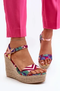 Damskie Boto Wzorzyste Sandały Na Koturnie Z Plecionki Multikolor Anihazra