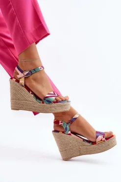 Damskie Boto Wzorzyste Sandały Na Koturnie Z Plecionki Multikolor Anihazra