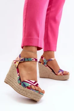 Damskie Boto Wzorzyste Sandały Na Koturnie Z Plecionki Multikolor Anihazra