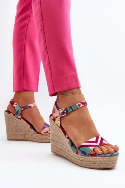 Damskie Boto Wzorzyste Sandały Na Koturnie Z Plecionki Multikolor Anihazra