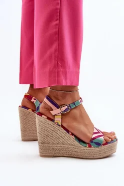 Damskie Boto Wzorzyste Sandały Na Koturnie Z Plecionki Multikolor Anihazra