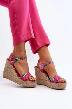Boto Sandały Na Koturnie*Wzorzyste Sandały Na Koturnie Z Plecionki Fuksja Anihazra
