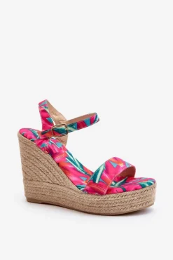 Boto Sandały Na Koturnie*Wzorzyste Sandały Na Koturnie Z Plecionki Fuksja Anihazra