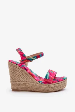 Boto Sandały Na Koturnie*Wzorzyste Sandały Na Koturnie Z Plecionki Fuksja Anihazra
