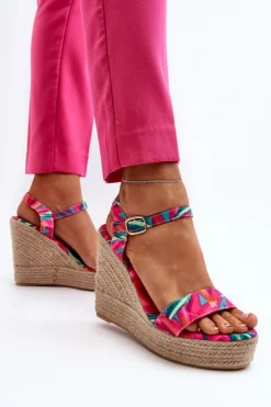 Boto Sandały Na Koturnie*Wzorzyste Sandały Na Koturnie Z Plecionki Fuksja Anihazra