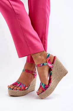 Boto Sandały Na Koturnie*Wzorzyste Sandały Na Koturnie Z Plecionki Fuksja Anihazra