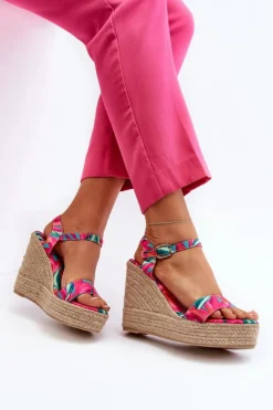 Boto Sandały Na Koturnie*Wzorzyste Sandały Na Koturnie Z Plecionki Fuksja Anihazra