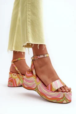 Boto Sandały Na Koturnie*Wzorzyste Sandały Na Platformie I Koturnie Multikolor Wiandia