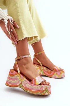 Boto Sandały Na Koturnie*Wzorzyste Sandały Na Platformie I Koturnie Multikolor Wiandia