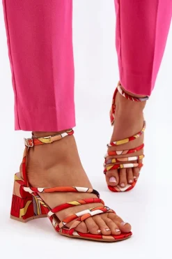 Damskie Boto Wzorzyste Sandały Na Słupku Pomarańczowe Jenglla