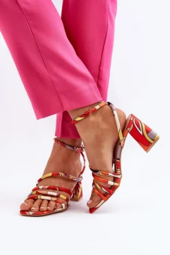 Damskie Boto Wzorzyste Sandały Na Słupku Pomarańczowe Jenglla