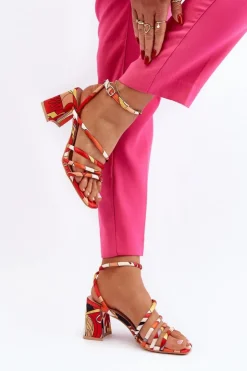 Damskie Boto Wzorzyste Sandały Na Słupku Pomarańczowe Jenglla