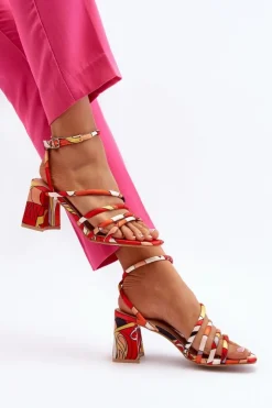 Damskie Boto Wzorzyste Sandały Na Słupku Pomarańczowe Jenglla