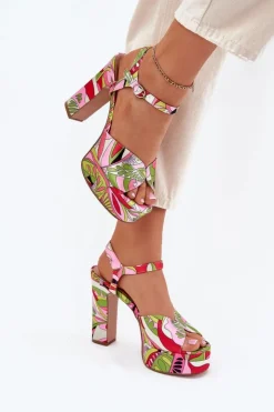 Discount Boto Wzorzyste Sandały Na Słupku I Platformie Różowo-Zielone Slaria