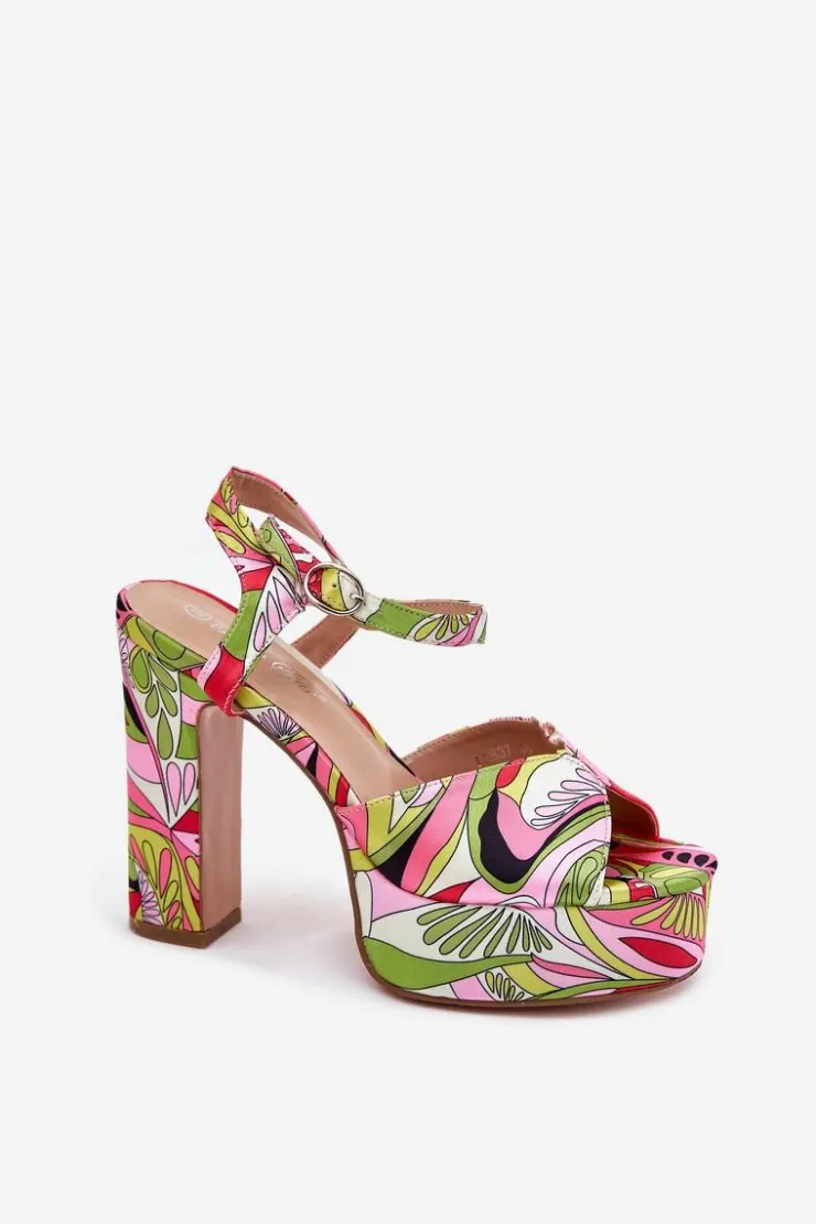 Discount Boto Wzorzyste Sandały Na Słupku I Platformie Różowo-Zielone Slaria