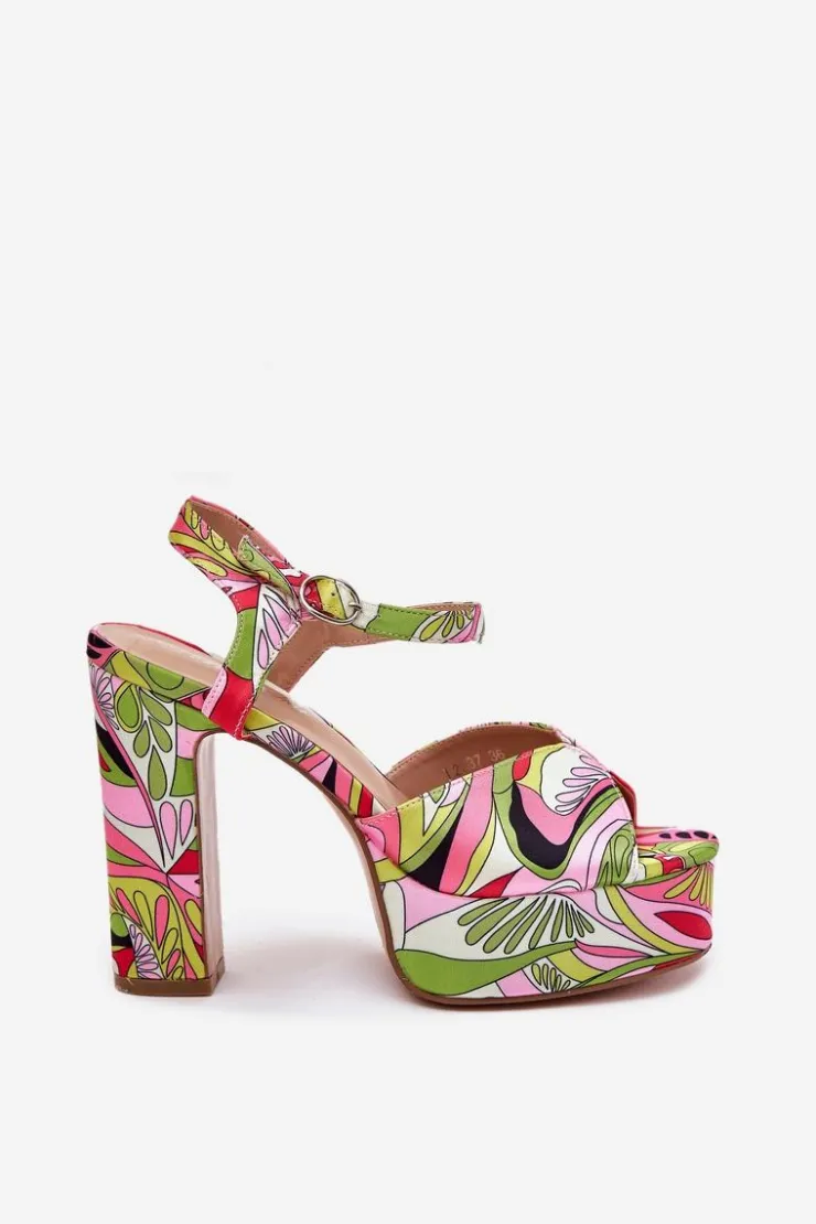 Discount Boto Wzorzyste Sandały Na Słupku I Platformie Różowo-Zielone Slaria