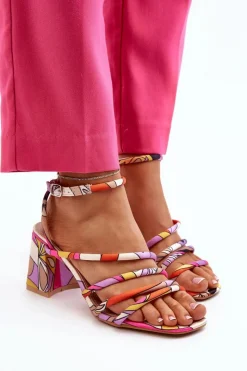 Boto Sandały Na Obcasie*Wzorzyste Sandały Na Słupku Fioletowe Jenglla