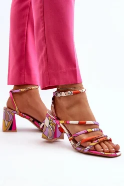 Boto Sandały Na Obcasie*Wzorzyste Sandały Na Słupku Fioletowe Jenglla