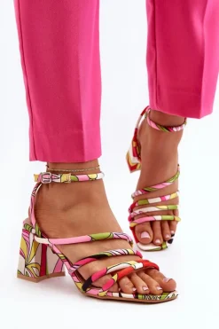 Boto Sandały Na Obcasie*Wzorzyste Sandały Na Słupku Multikolor Jenglla