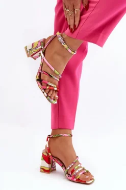 Boto Sandały Na Obcasie*Wzorzyste Sandały Na Słupku Multikolor Jenglla