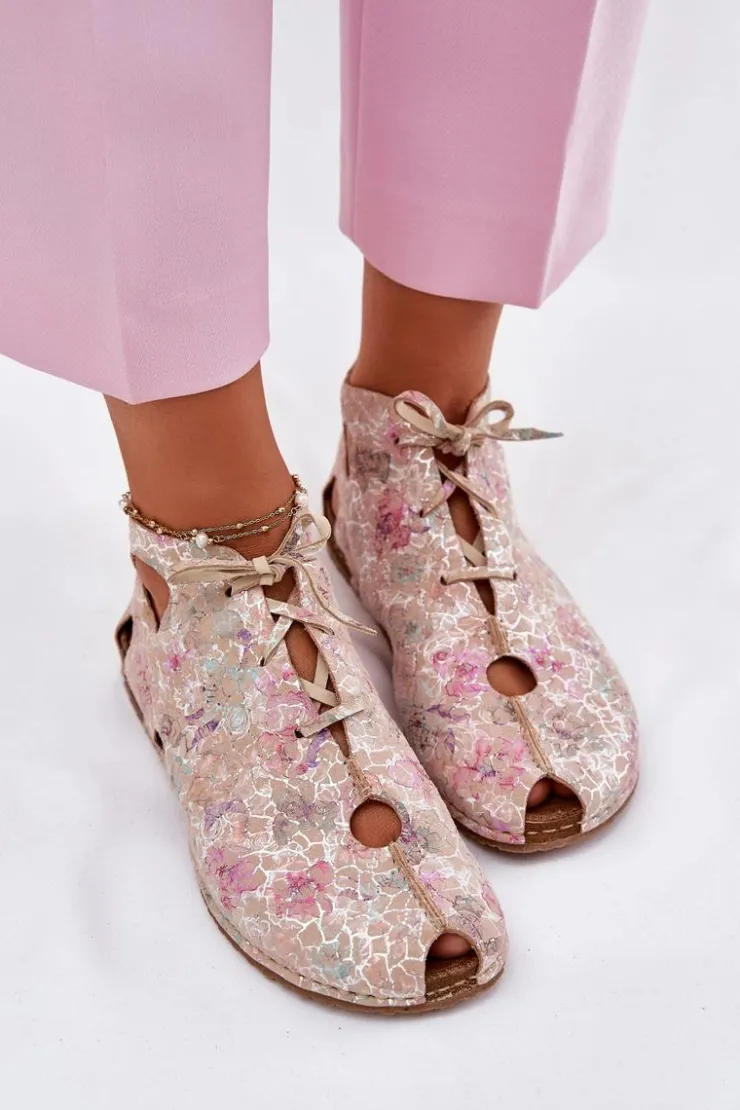 Maciejka Wzorzyste Skórzane Botki 03426-48 Beżowe Beżowy