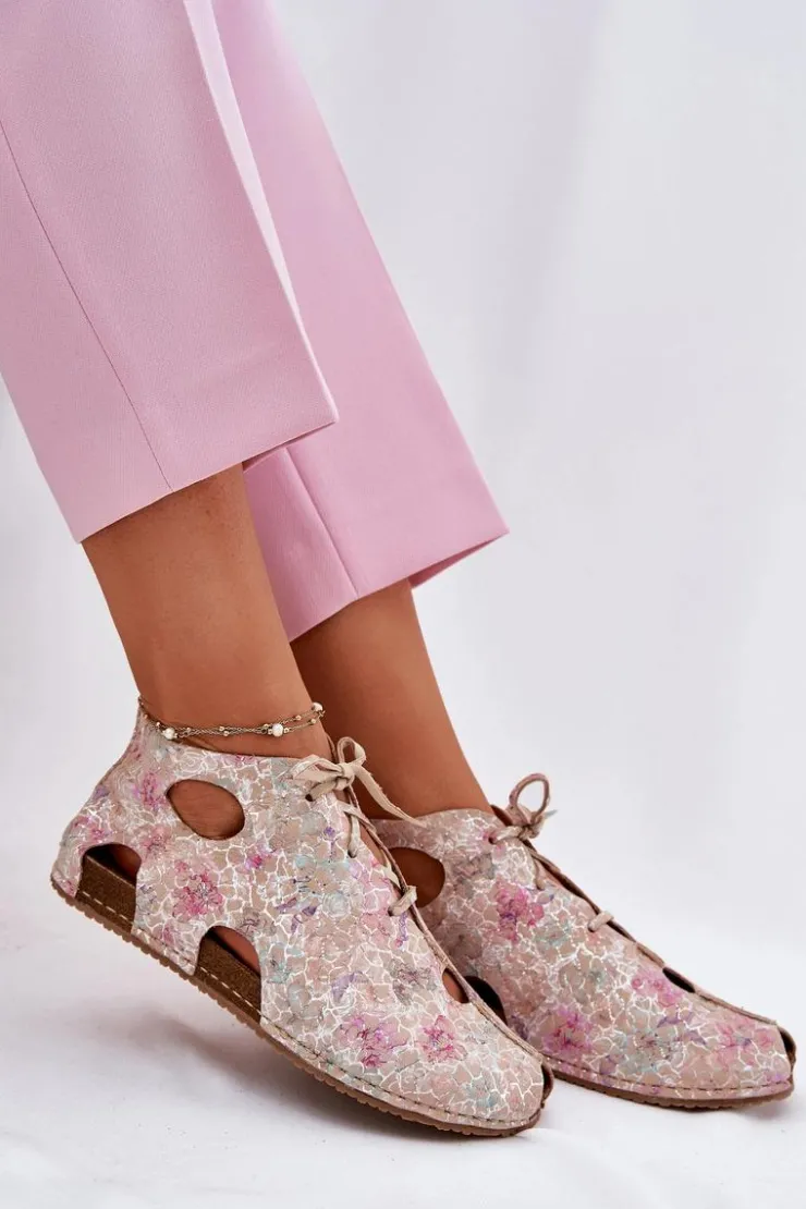 Maciejka Wzorzyste Skórzane Botki 03426-48 Beżowe Beżowy