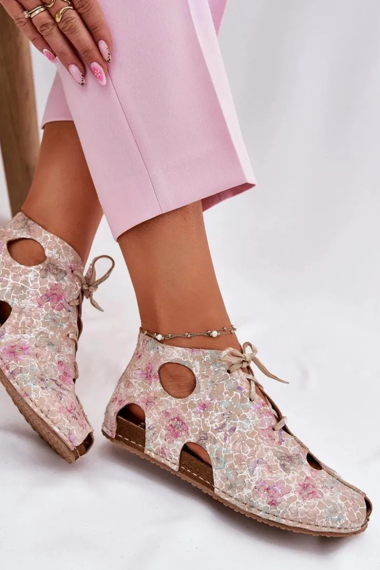 Maciejka Wzorzyste Skórzane Botki 03426-48 Beżowe Beżowy