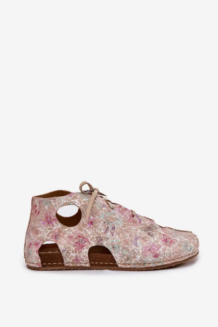 Maciejka Wzorzyste Skórzane Botki 03426-48 Beżowe Beżowy