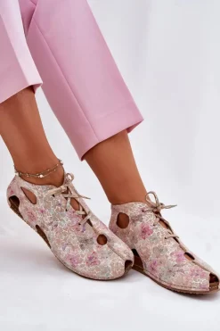 Maciejka Wzorzyste Skórzane Botki 03426-48 Beżowe Beżowy