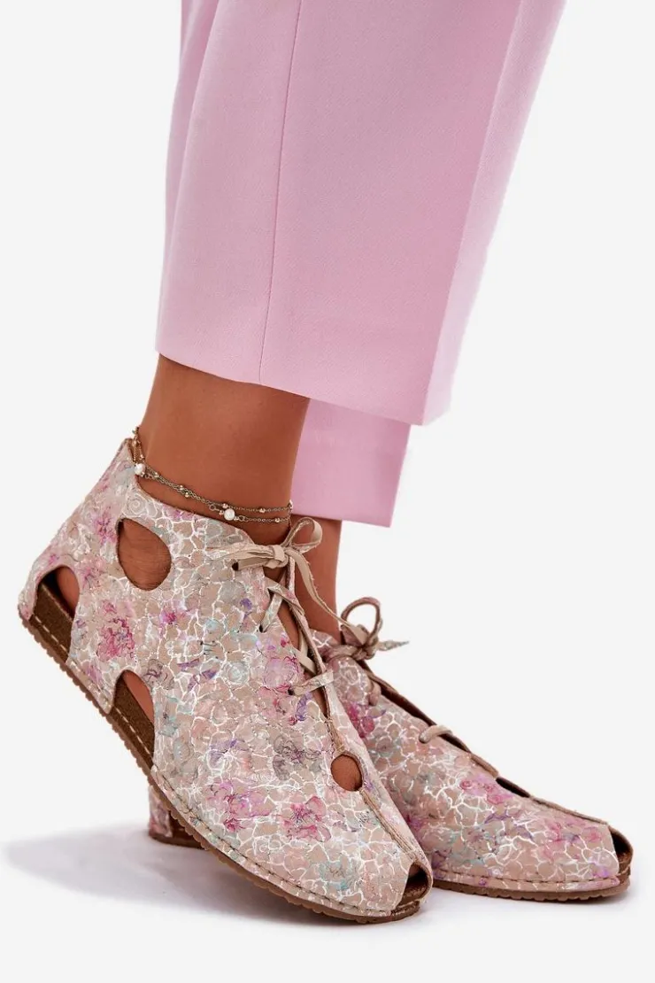 Maciejka Wzorzyste Skórzane Botki 03426-48 Beżowe Beżowy