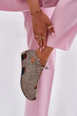 Maciejka Sandały Płaskie|Botki Wiosenne*Wzorzyste Skórzane Botki 03426-49 Panterka Beżowy