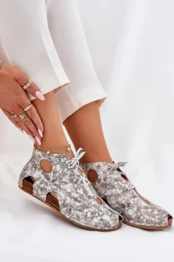 Maciejka Wzorzyste Skórzane Botki 03426-46 Biało-Beżowe